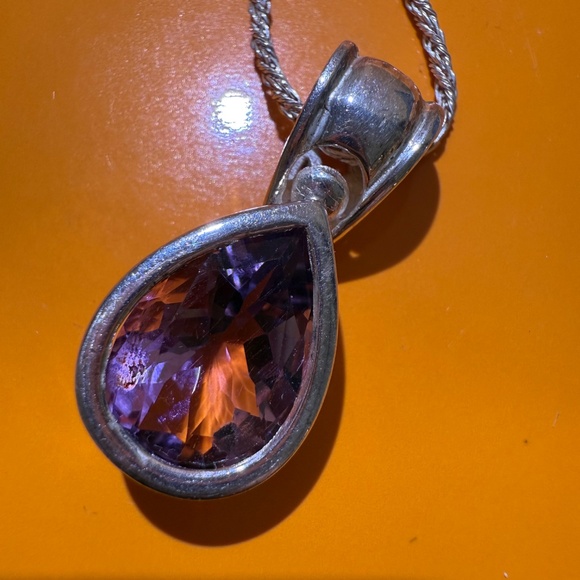 Large 1” Amethyst Teardrop Pendant Sterling Silver Necklace 16" Rope Chain - Picture 15 of 15